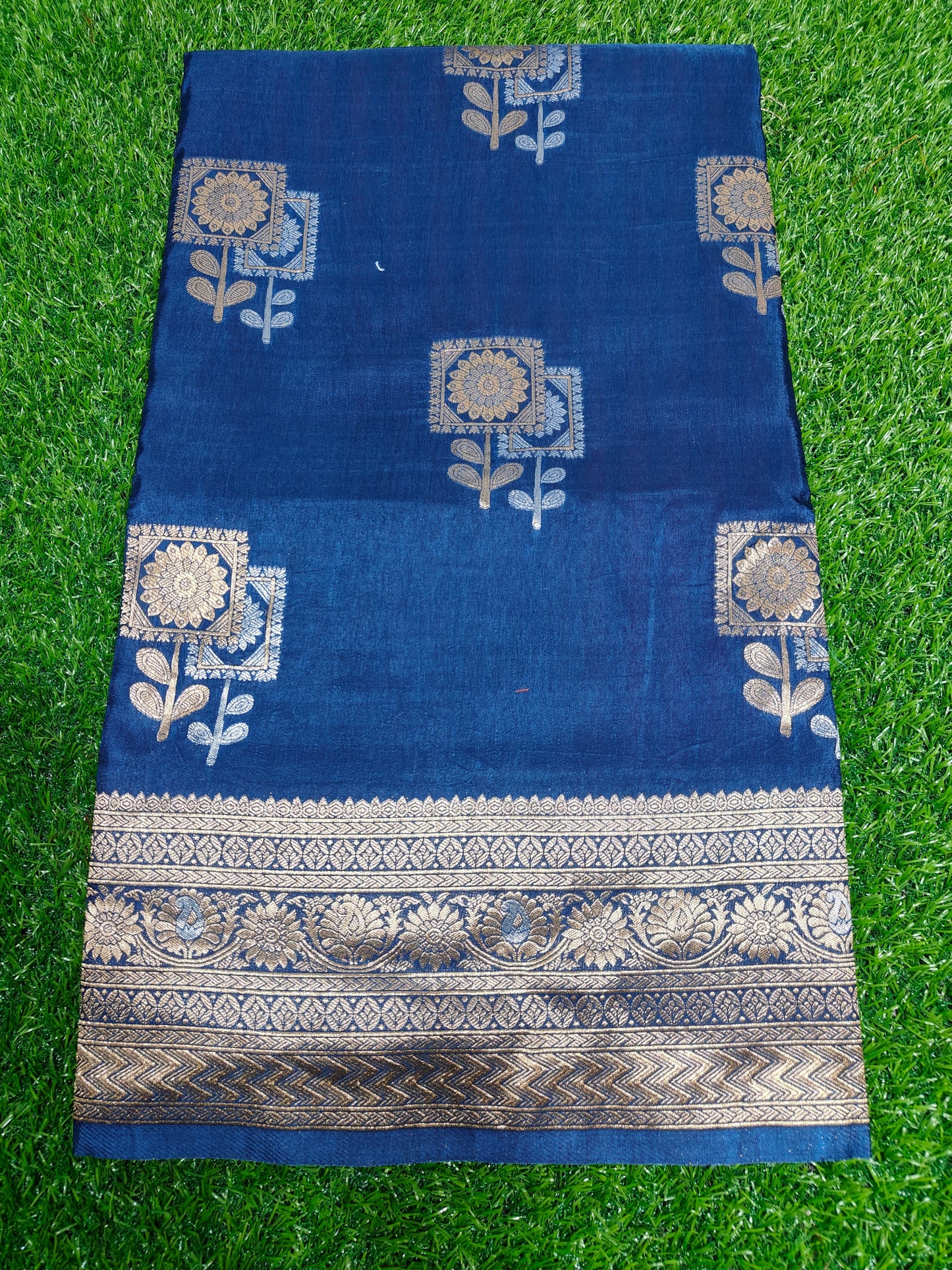 NAVY BLUE MOONGA SILK SAREE