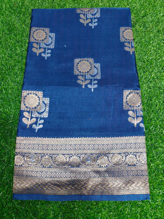 NAVY BLUE MOONGA SILK SAREE