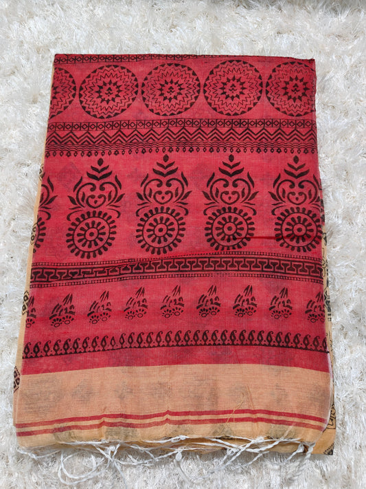 BEIGE BANGAL COTTON SILK WITH BLOCK PRINT