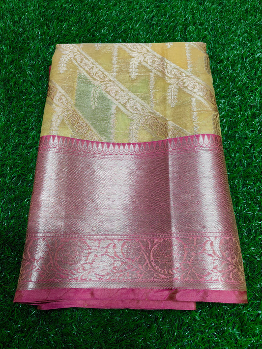 YELLOW RANGKAT KORA ORGANZA SAREE