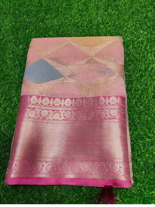 PINK RANGKAT KORA ORGANZA SILK SAREE