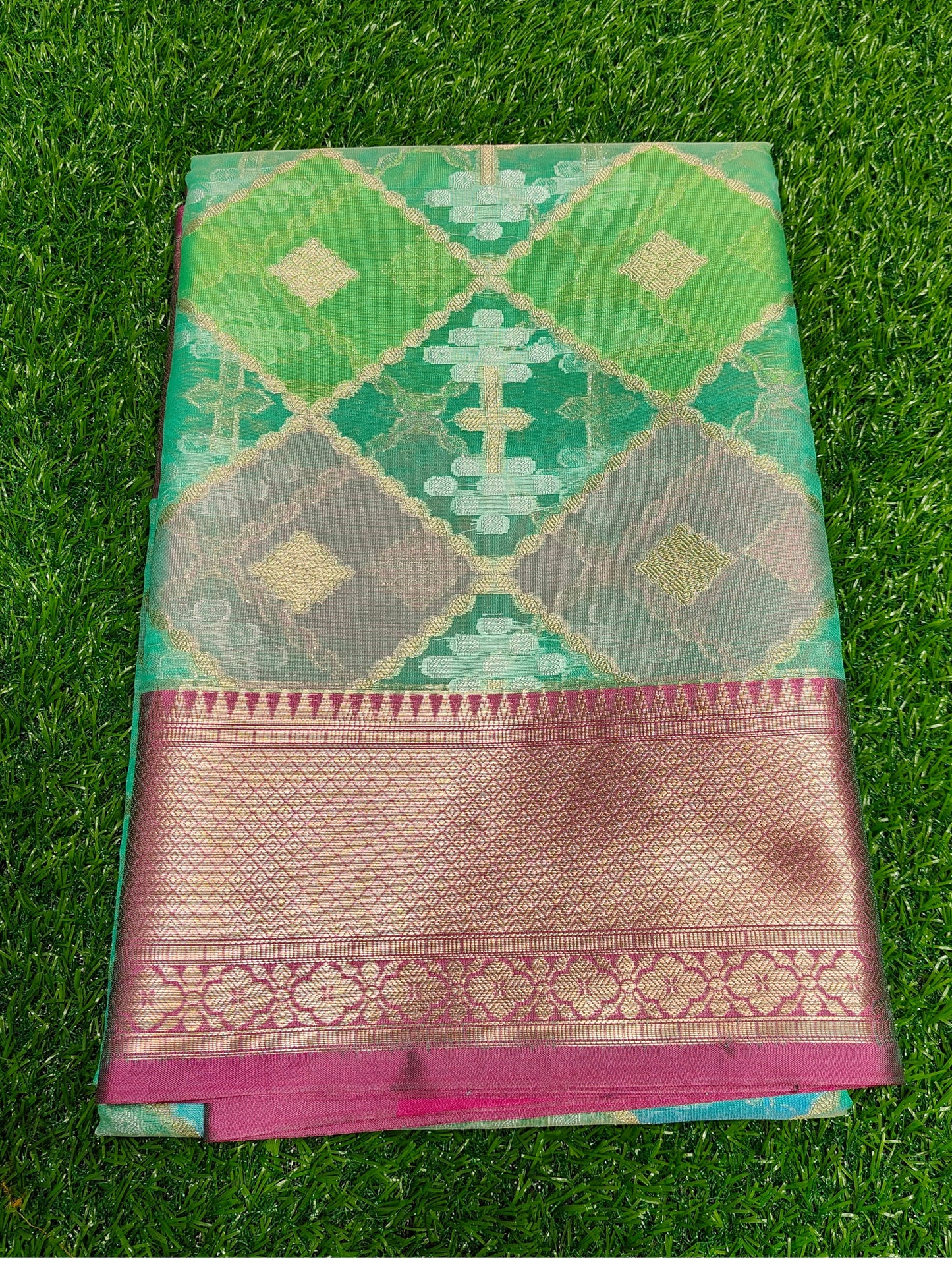 GREEN RANGKAT  KORA ORGANZA SILK SAREE