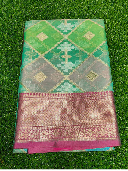 GREEN RANGKAT  KORA ORGANZA SILK SAREE