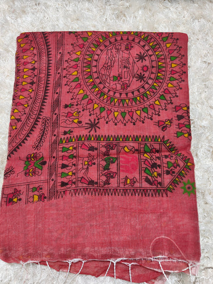 0FF WHITE BANGAL COTTON SILK SAREE WITH MANDALA PRINT