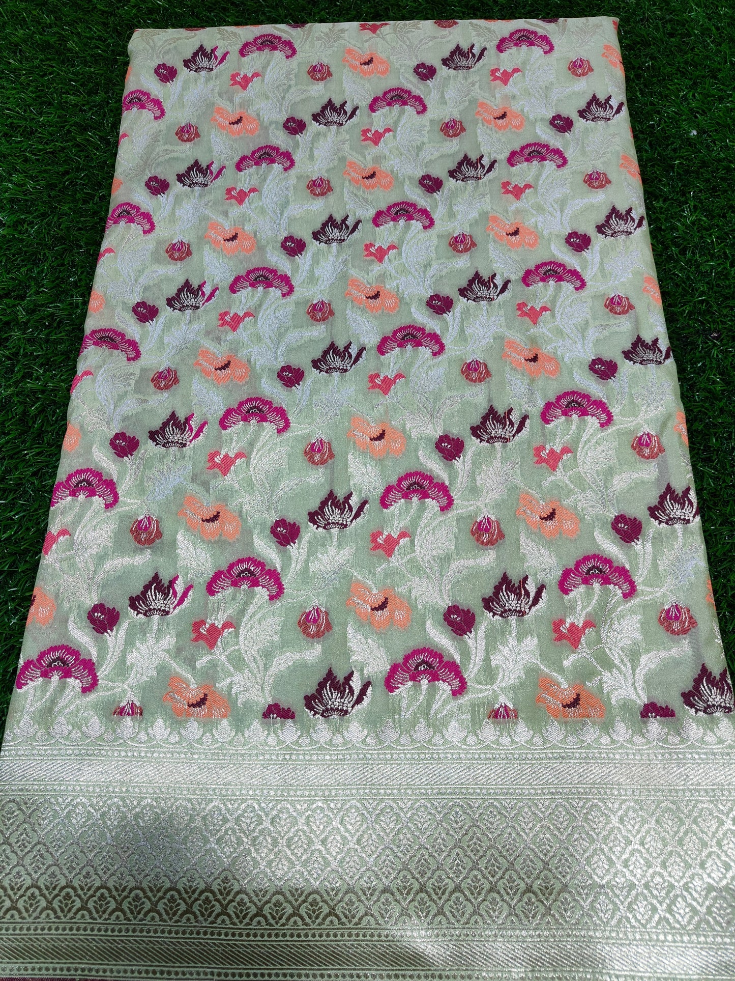 PISTA GREEN KATAN SILK MEENA ZARI
