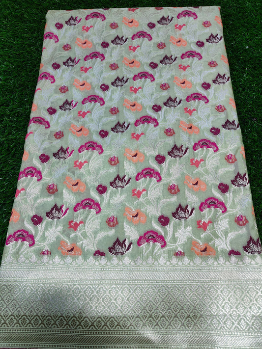 PISTA GREEN KATAN SILK MEENA ZARI