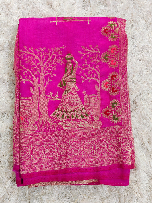 RANI PINK DOLA SILK SAREE WITH MEENA ZARI