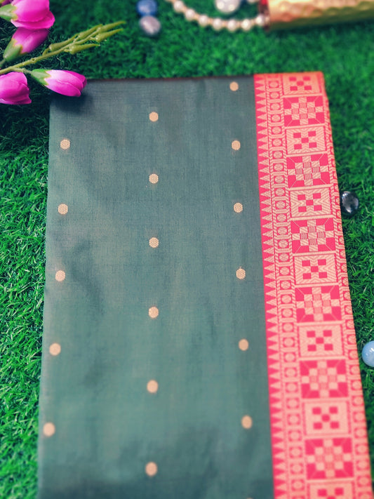 MEHNDI GREEN SEMI SILK WITH RESHAM ZARI
