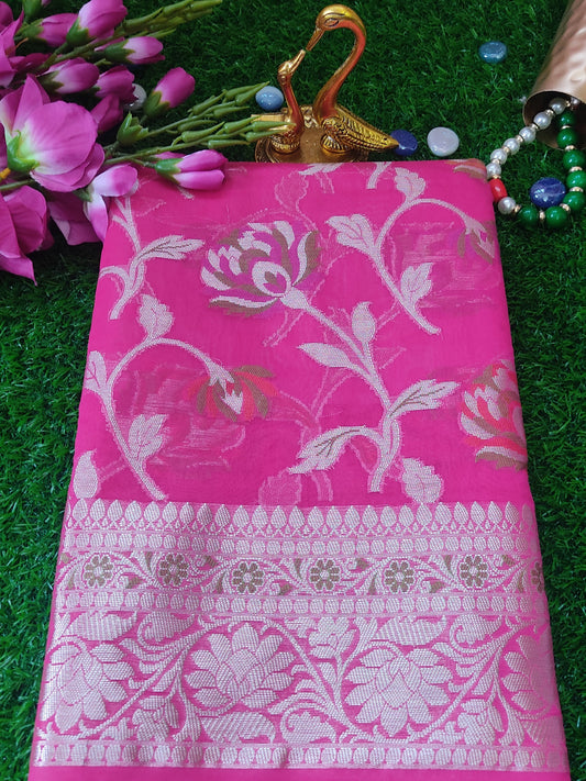 PINK SEMI GEORGEETE WITH WATER ZARI ZAAL