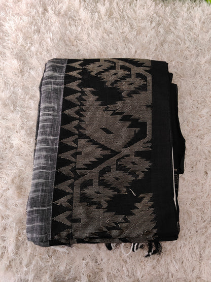BLACK-WHITE LINEN COTTON SAREE