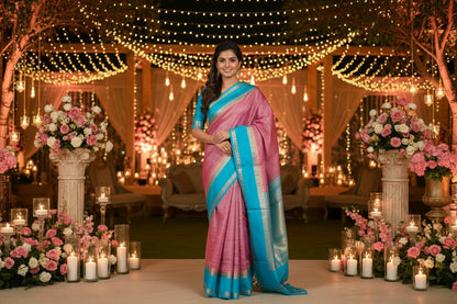 LILAC  SEMI CHINIYA KATAN WITH ZARI STIPS