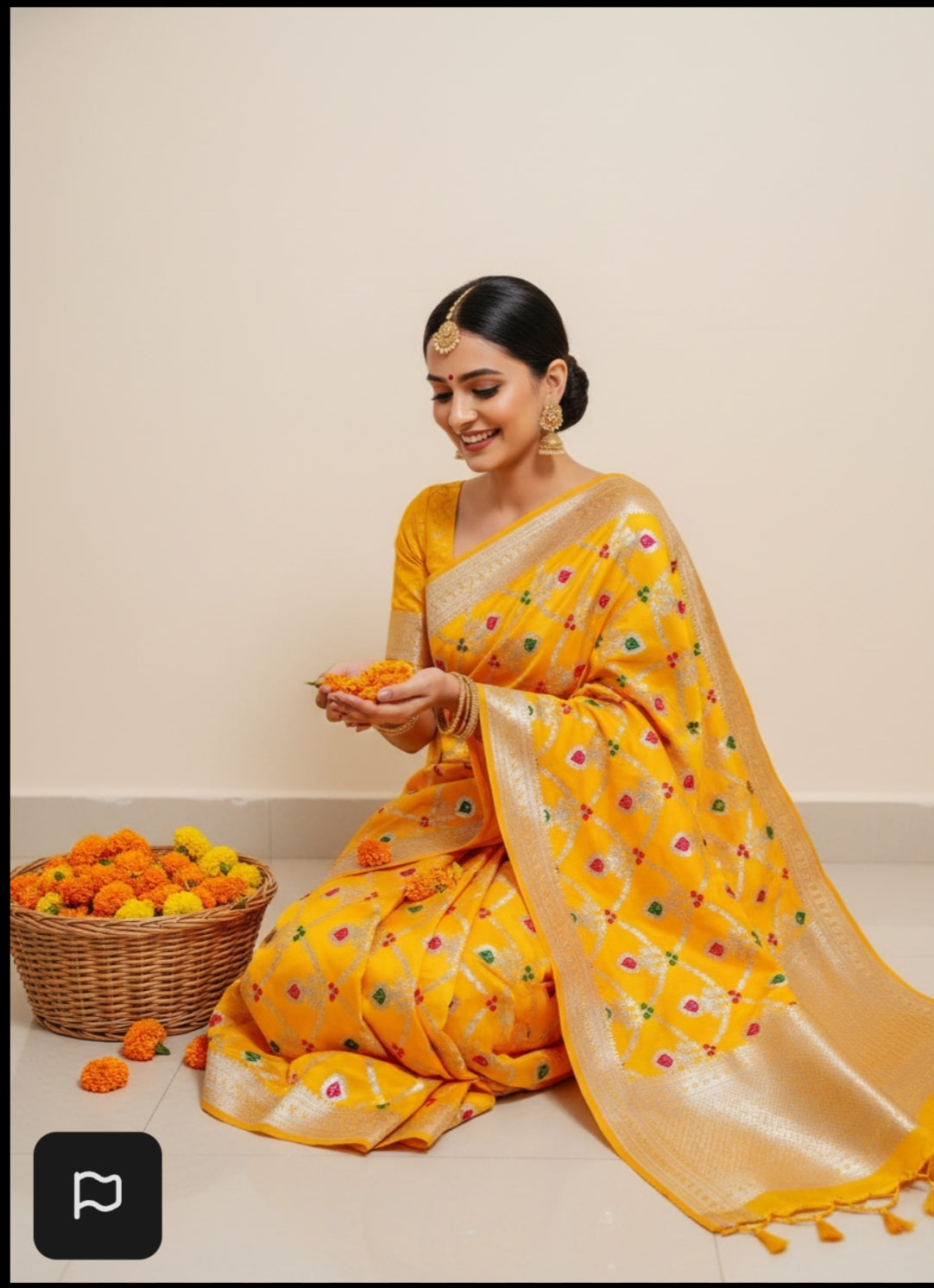 YELLOW MASHRU KATAN SILK SAREE