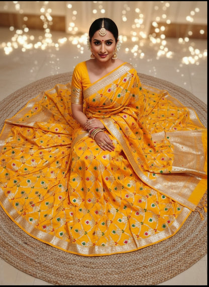 YELLOW MASHRU KATAN SILK SAREE