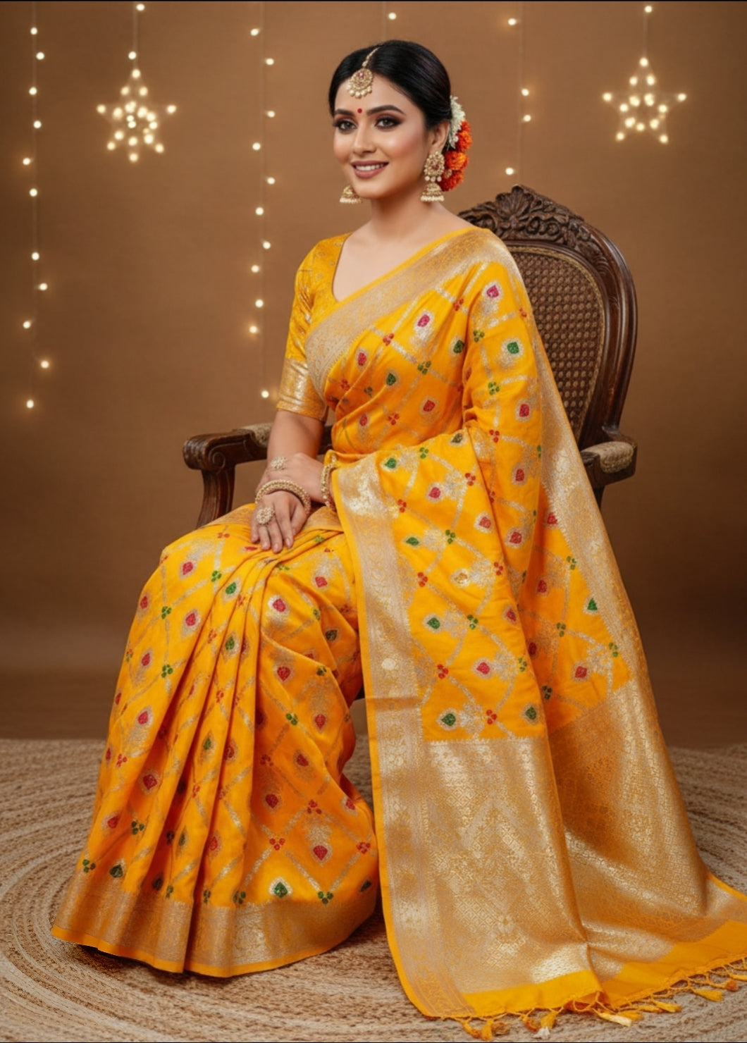 YELLOW MASHRU KATAN SILK SAREE