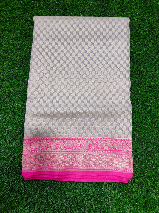 GREY ORGANZA SILK PINK BORDER